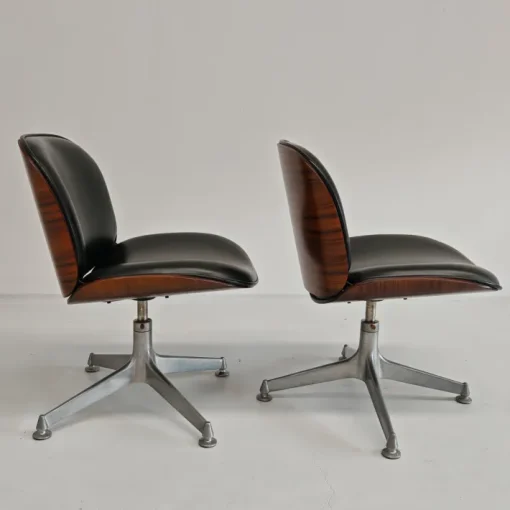 Pamono Set of Chairs in Black Eco-Leather and Walnut from Mim Roma, 1960s Sale