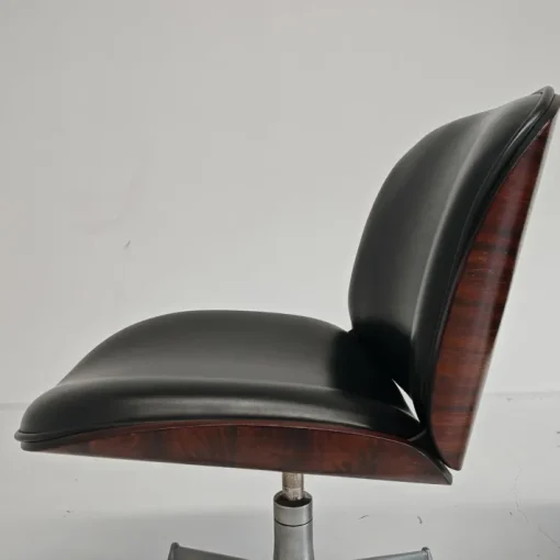 Pamono Set of Chairs in Black Eco-Leather and Walnut from Mim Roma, 1960s Sale
