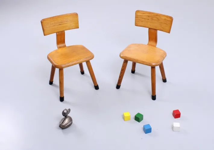 Pamono Set of Children's Chairs in Beech Wood by VD Woude, 1950s Sale