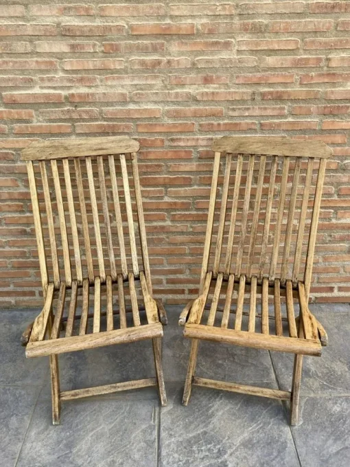 Pamono Set of Cunard Line Teak Slat Back Deck Folding Chair from Scan Com, 1960s Outlet