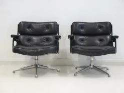 Pamono Set of Executive Chairs in Black Leather by Charles and Ray Eames, 1960s Hot