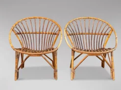 Pamono Set of French Circle Frame Bamboo & Rattan Lounge Chairs, 1960s Sale