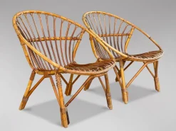 Pamono Set of French Circle Frame Bamboo & Rattan Lounge Chairs, 1960s Sale