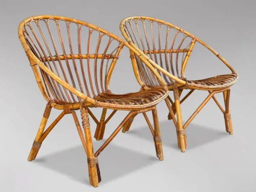 Pamono Set of French Circle Frame Bamboo & Rattan Lounge Chairs, 1960s Sale