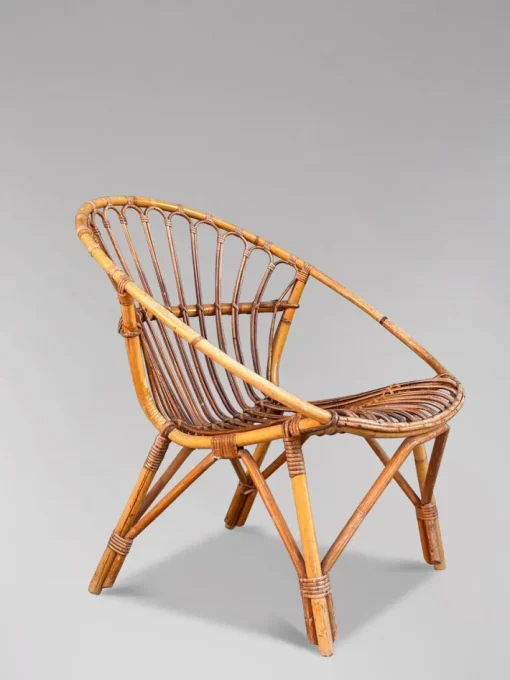 Pamono Set of French Circle Frame Bamboo & Rattan Lounge Chairs, 1960s Sale