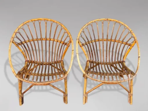 Pamono Set of French Circle Frame Bamboo & Rattan Lounge Chairs, 1960s Sale