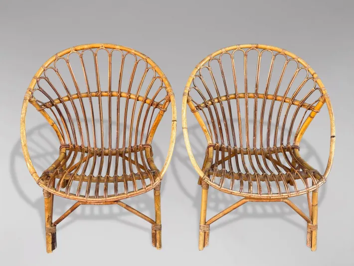 Pamono Set of French Circle Frame Bamboo & Rattan Lounge Chairs, 1960s Sale