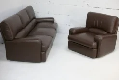 Pamono Set of French Three Seater Sofa and Armchair in Leather from Steiner, 1970 Sale