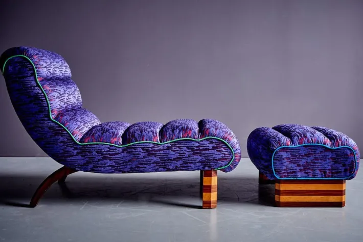 Pamono Set of Italian Chaise Lounge with Ottoman in Prelle Curated Fabric by Julia King, 1930s Discount