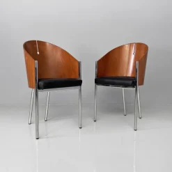 Pamono Set of Italian Modern Wood Metal and Leather King Costes Chairs by Philippe Starck, 1984 Sale