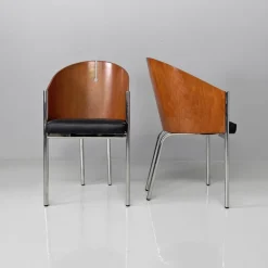 Pamono Set of Italian Modern Wood Metal and Leather King Costes Chairs by Philippe Starck, 1984 Sale