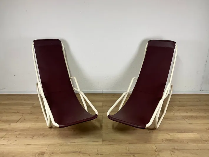 Pamono Set of Italian Painted Iron and Leather Deckchairs, 1950s Outlet