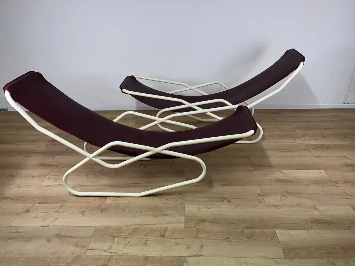 Pamono Set of Italian Painted Iron and Leather Deckchairs, 1950s Outlet