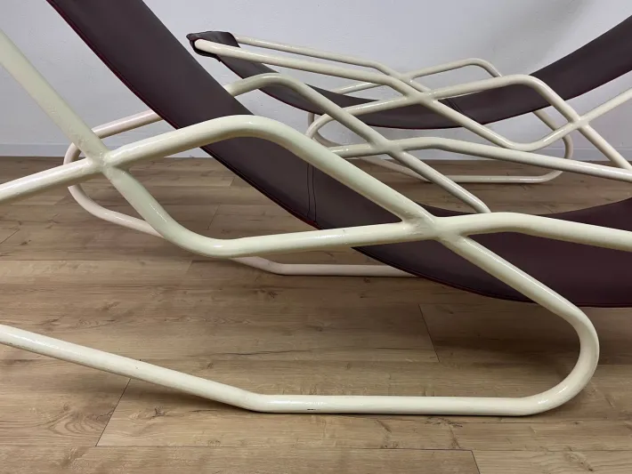 Pamono Set of Italian Painted Iron and Leather Deckchairs, 1950s Outlet