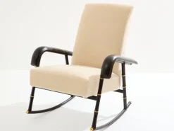Pamono Set of Leather and Velvet Rocking Chair with Ottoman by Jacques Adnet, 1950 Clearance