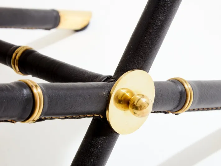 Pamono Set of Leather and Velvet Rocking Chair with Ottoman by Jacques Adnet, 1950 Clearance