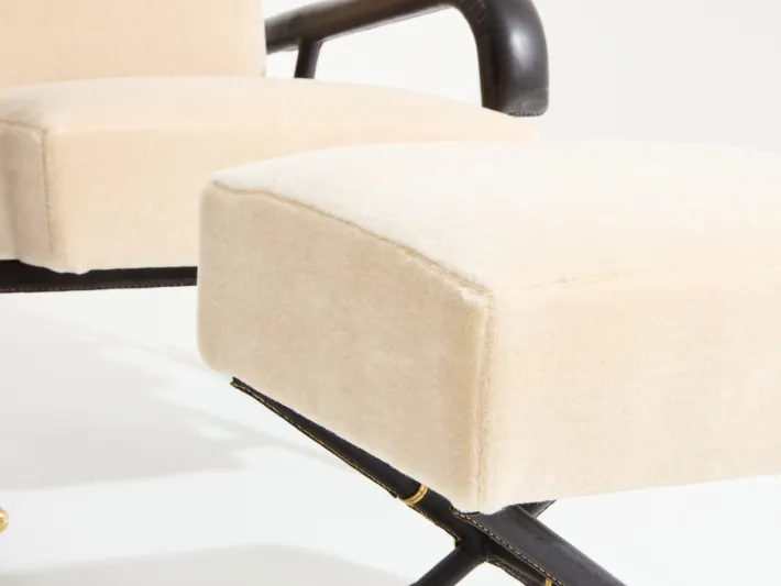 Pamono Set of Leather and Velvet Rocking Chair with Ottoman by Jacques Adnet, 1950 Clearance