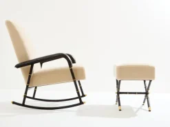 Pamono Set of Leather and Velvet Rocking Chair with Ottoman by Jacques Adnet, 1950 Clearance