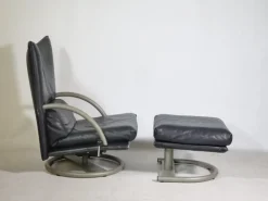 Pamono Set of Leather BMP 418 Swivel Chair and Ottoman from Rolf Benz, 1980s Sale