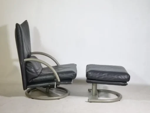 Pamono Set of Leather BMP 418 Swivel Chair and Ottoman from Rolf Benz, 1980s Sale