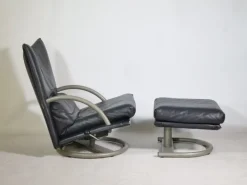 Pamono Set of Leather BMP 418 Swivel Chair and Ottoman from Rolf Benz, 1980s Sale