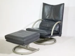 Pamono Set of Leather BMP 418 Swivel Chair and Ottoman from Rolf Benz, 1980s Sale