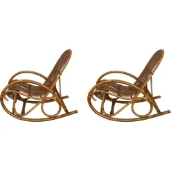 Pamono Set of Mid-Century Bamboo Rocking Chairs in the Style of Franco Albini, Italy New