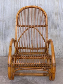 Pamono Set of Mid-Century Bamboo Rocking Chairs in the Style of Franco Albini, Italy New