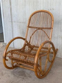 Pamono Set of Mid-Century Bamboo Rocking Chairs in the Style of Franco Albini, Italy New