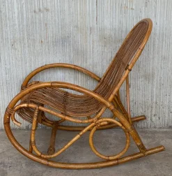 Pamono Set of Mid-Century Bamboo Rocking Chairs in the Style of Franco Albini, Italy New