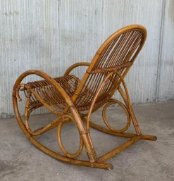 Pamono Set of Mid-Century Bamboo Rocking Chairs in the Style of Franco Albini, Italy New