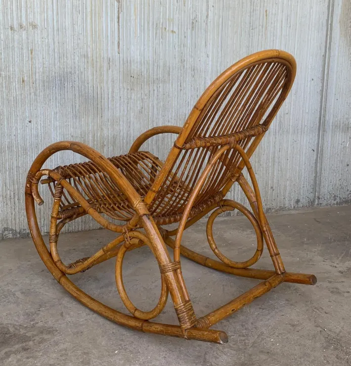 Pamono Set of Mid-Century Bamboo Rocking Chairs in the Style of Franco Albini, Italy New
