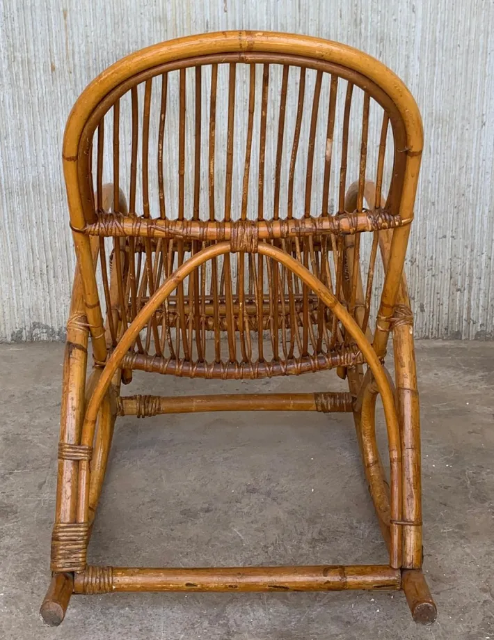 Pamono Set of Mid-Century Bamboo Rocking Chairs in the Style of Franco Albini, Italy New
