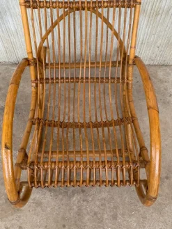 Pamono Set of Mid-Century Bamboo Rocking Chairs in the Style of Franco Albini, Italy New