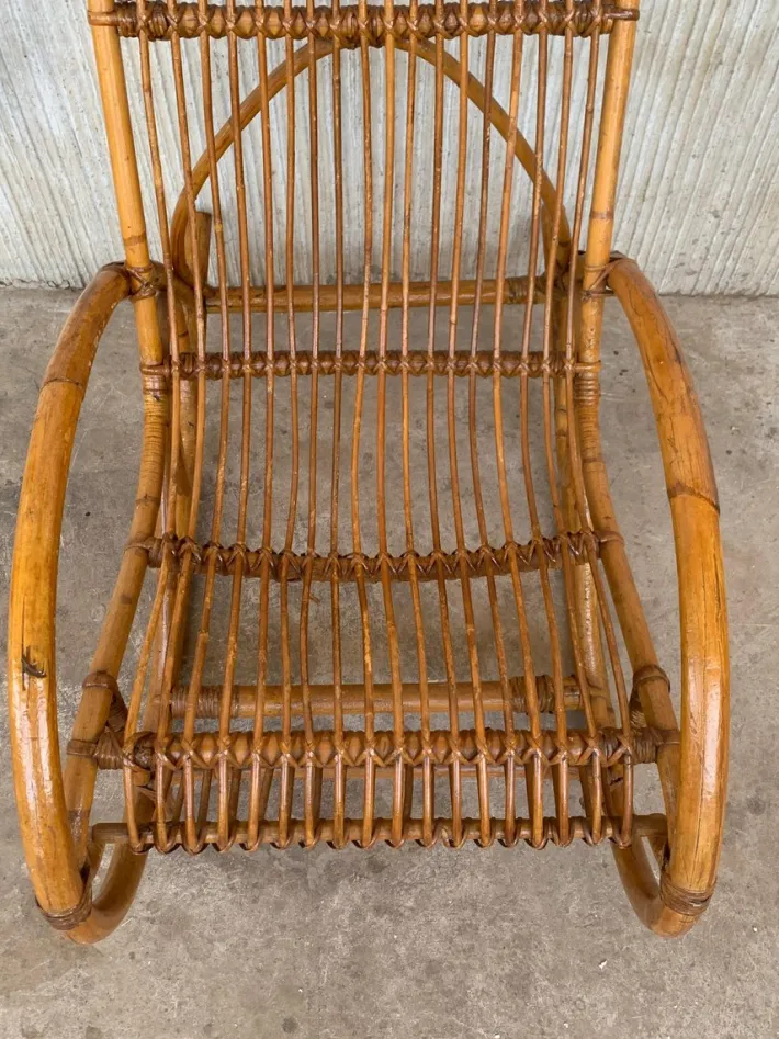 Pamono Set of Mid-Century Bamboo Rocking Chairs in the Style of Franco Albini, Italy New