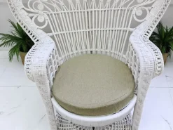 Pamono Set of Mid-Century White Rattan & Wicker Peacock Chair and Ottoman, 1970s Best