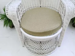 Pamono Set of Mid-Century White Rattan & Wicker Peacock Chair and Ottoman, 1970s Best