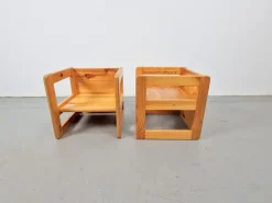 Pamono Set of Pine Children's Table Chairs by Marcel Gascoin, France, 1970s Best
