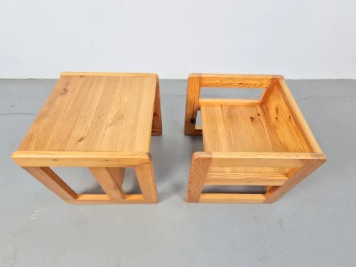 Pamono Set of Pine Children's Table Chairs by Marcel Gascoin, France, 1970s Best