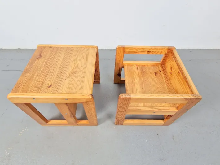 Pamono Set of Pine Children's Table Chairs by Marcel Gascoin, France, 1970s Best