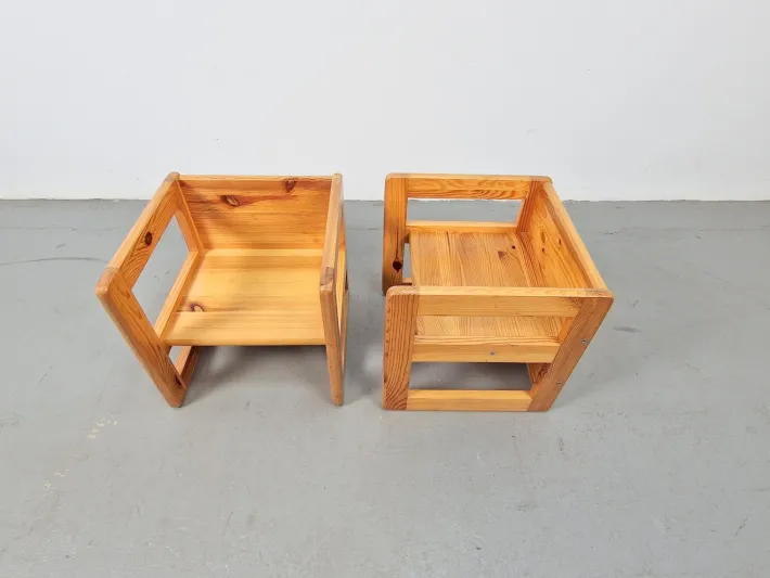 Pamono Set of Pine Children's Table Chairs by Marcel Gascoin, France, 1970s Best