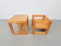 Pamono Set of Pine Children's Table Chairs by Marcel Gascoin, France, 1970s Best