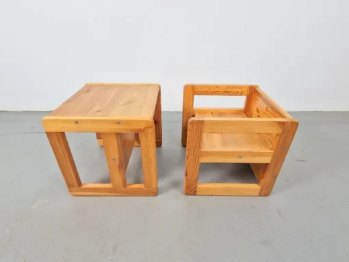 Pamono Set of Pine Children's Table Chairs by Marcel Gascoin, France, 1970s Best
