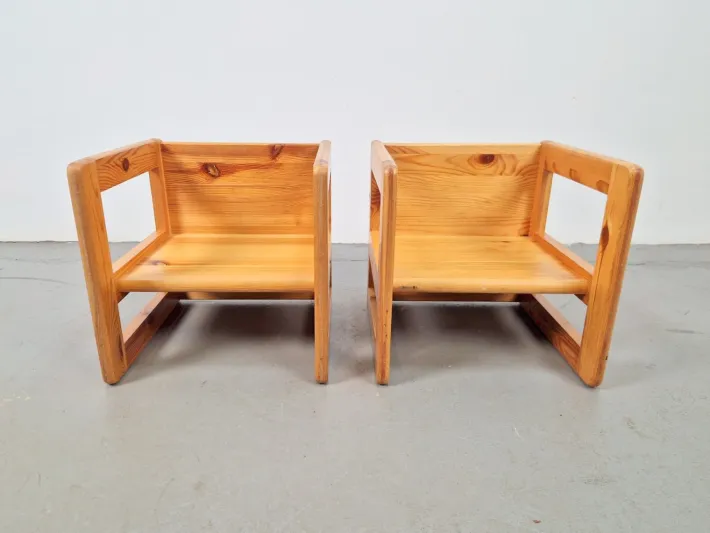 Pamono Set of Pine Children's Table Chairs by Marcel Gascoin, France, 1970s Best