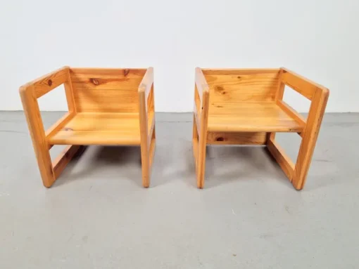 Pamono Set of Pine Children's Table Chairs by Marcel Gascoin, France, 1970s Best