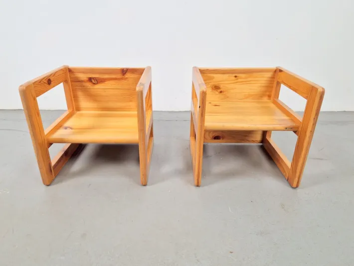 Pamono Set of Pine Children's Table Chairs by Marcel Gascoin, France, 1970s Best