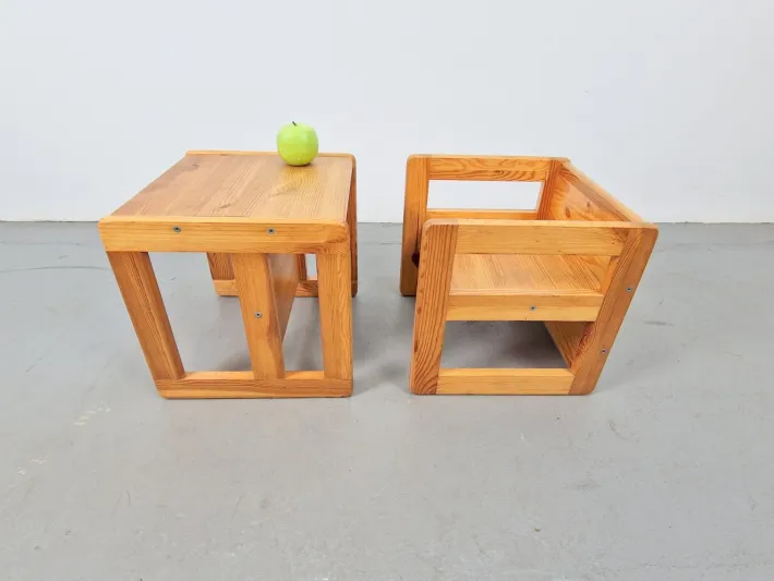 Pamono Set of Pine Children's Table Chairs by Marcel Gascoin, France, 1970s Best