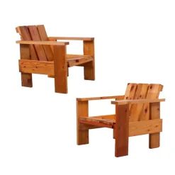 Pamono Set of Pine Crate Wood Children's Chairs in the style of Gerrit Rietveld, 1980s Outlet