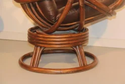 Pamono Set of Rattan & Leather Swivel Lounge Chairs, 1960s New