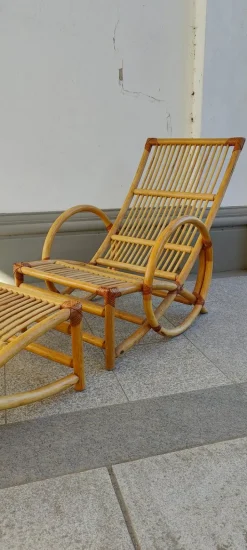 Pamono Set of Rattan Lounger and Ottoman, 1980s Sale